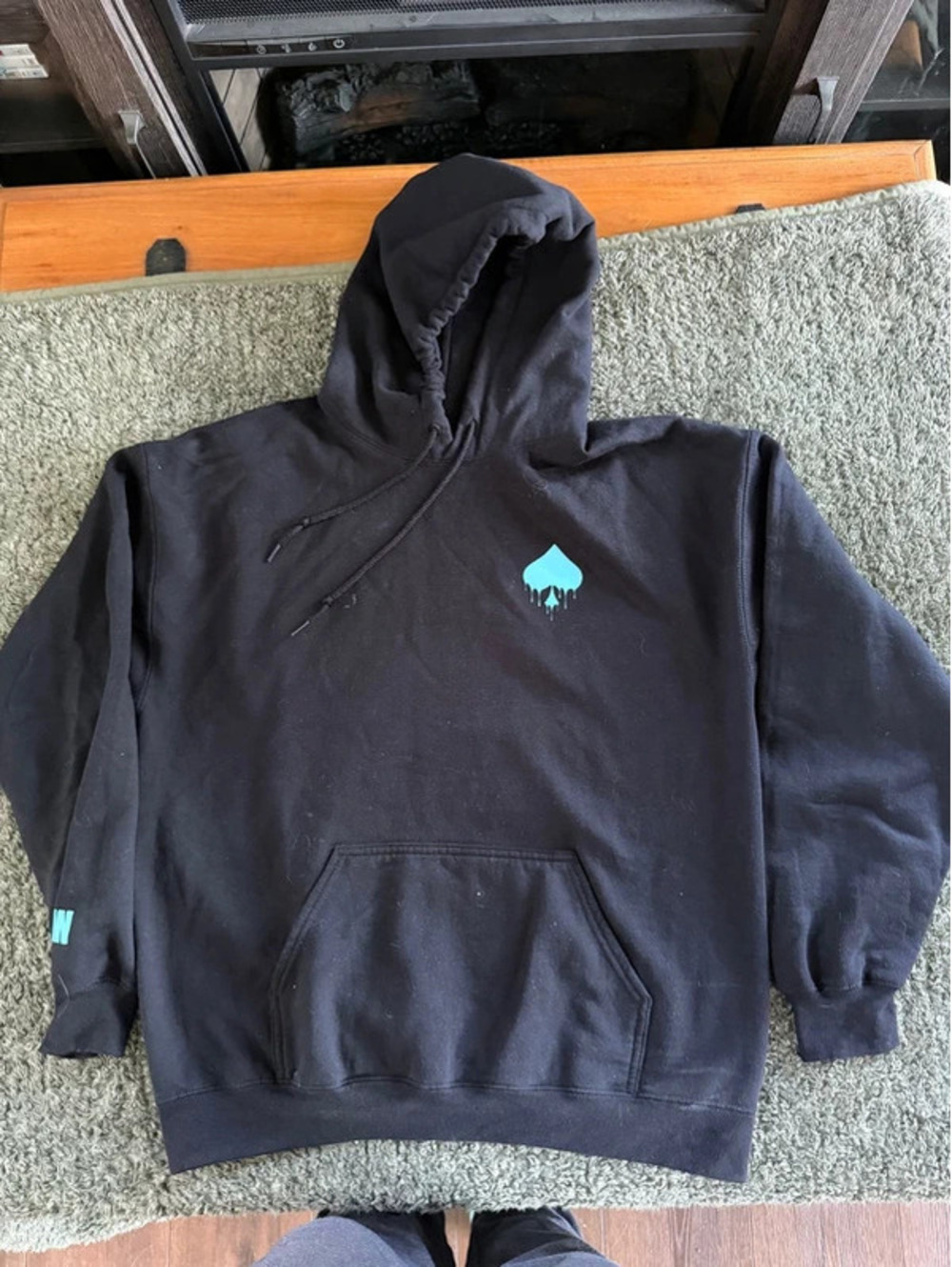 Gildan Black Hoodie with Blue Dripping Card Suit Symbols